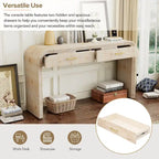 Antique Black / Natural Wood Wash Retro Console Table with 2 Drawers