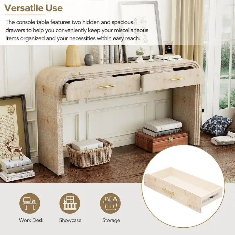 Antique Black / Natural Wood Wash Retro Console Table with 2 Drawers