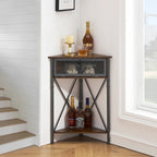 Rustic Brown / White-gold / Grey Triangle Corner Side Table, 3-Tier Open Storage & Mesh Door, 1-Person Assembly