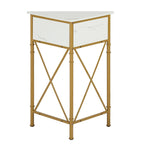 Rustic Brown / White-gold / Grey Triangle Corner Side Table, 3-Tier Open Storage & Mesh Door, 1-Person Assembly
