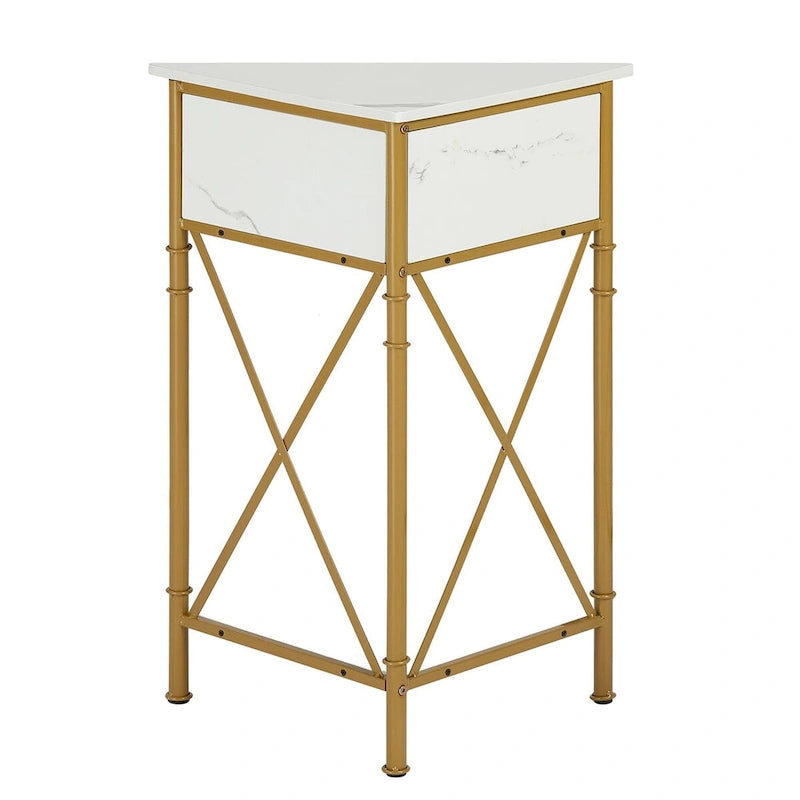 Rustic Brown / White-gold / Grey Triangle Corner Side Table, 3-Tier Open Storage & Mesh Door, 1-Person Assembly