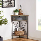 Rustic Brown / White-gold / Grey Triangle Corner Side Table, 3-Tier Open Storage & Mesh Door, 1-Person Assembly