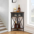Rustic Brown / White-gold / Grey Triangle Corner Side Table, 3-Tier Open Storage & Mesh Door, 1-Person Assembly