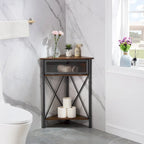 Rustic Brown / White-gold / Grey Triangle Corner Side Table, 3-Tier Open Storage & Mesh Door, 1-Person Assembly