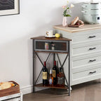 Rustic Brown / White-gold / Grey Triangle Corner Side Table, 3-Tier Open Storage & Mesh Door, 1-Person Assembly
