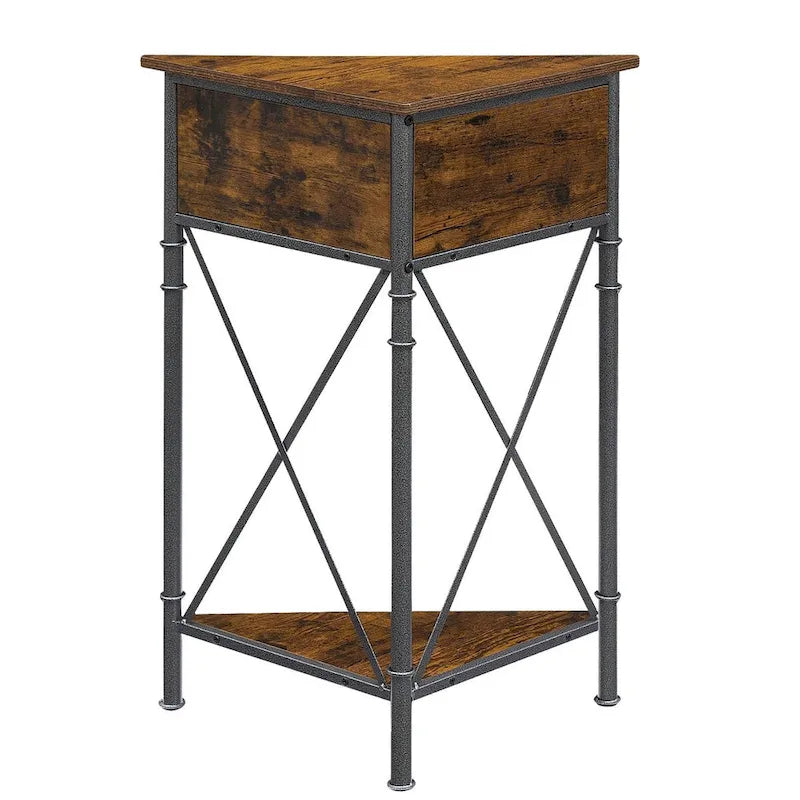 Rustic Brown / White-gold / Grey Triangle Corner Side Table, 3-Tier Open Storage & Mesh Door, 1-Person Assembly