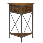 Rustic Brown / White-gold / Grey Triangle Corner Side Table, 3-Tier Open Storage & Mesh Door, 1-Person Assembly