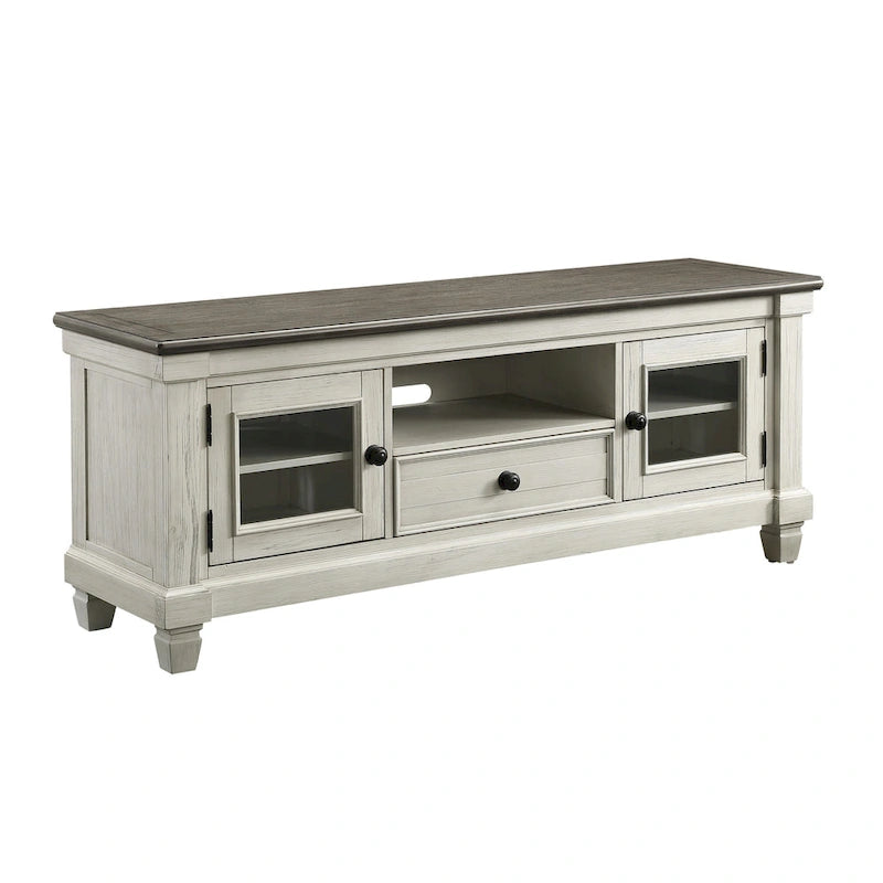 White & Brown 64" TV Console, Solid Wood