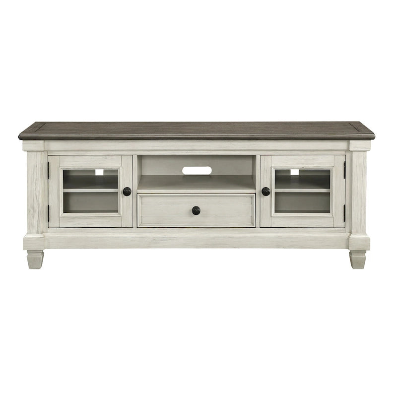 White & Brown 64" TV Console, Solid Wood