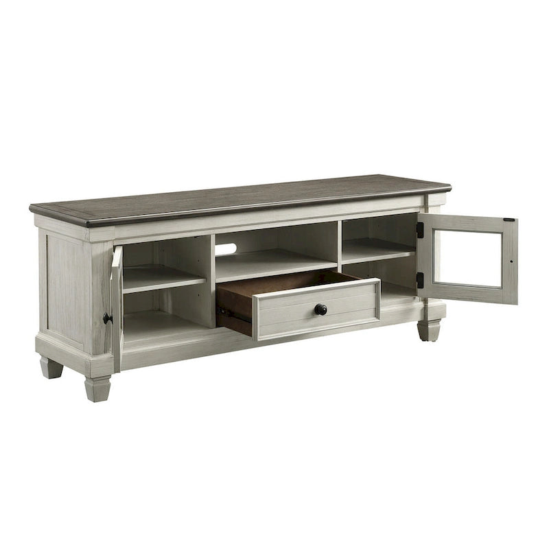 White & Brown 64" TV Console, Solid Wood
