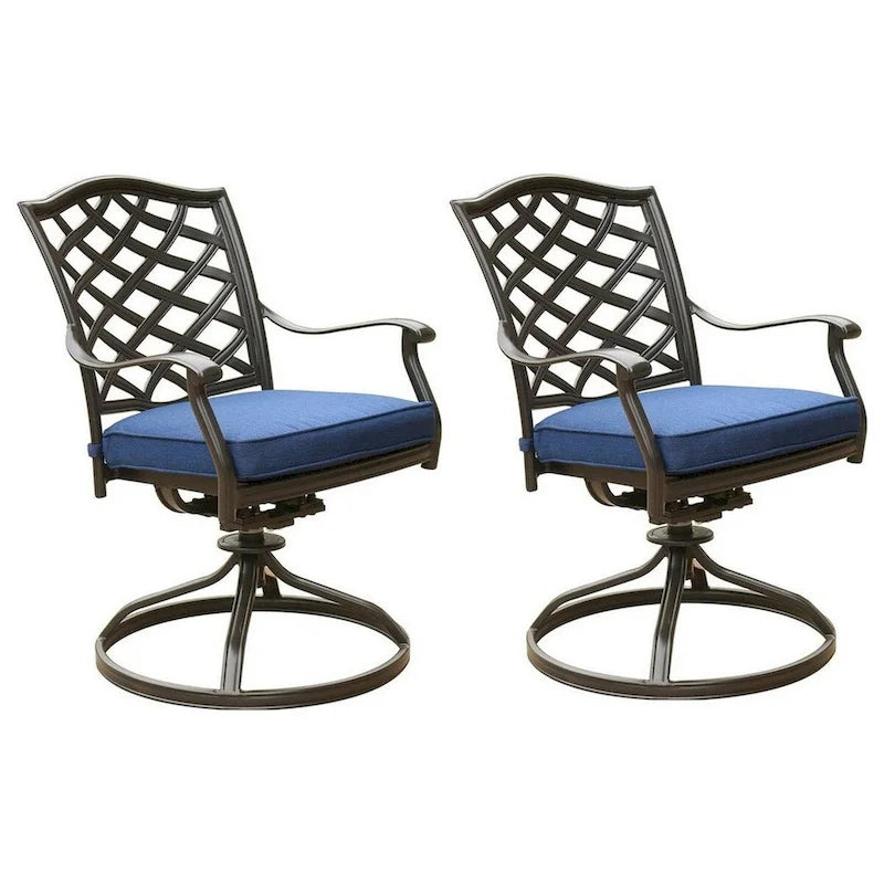 Blue Outdoor Patio Swivel Dining Chair with Cushion, Set of 2