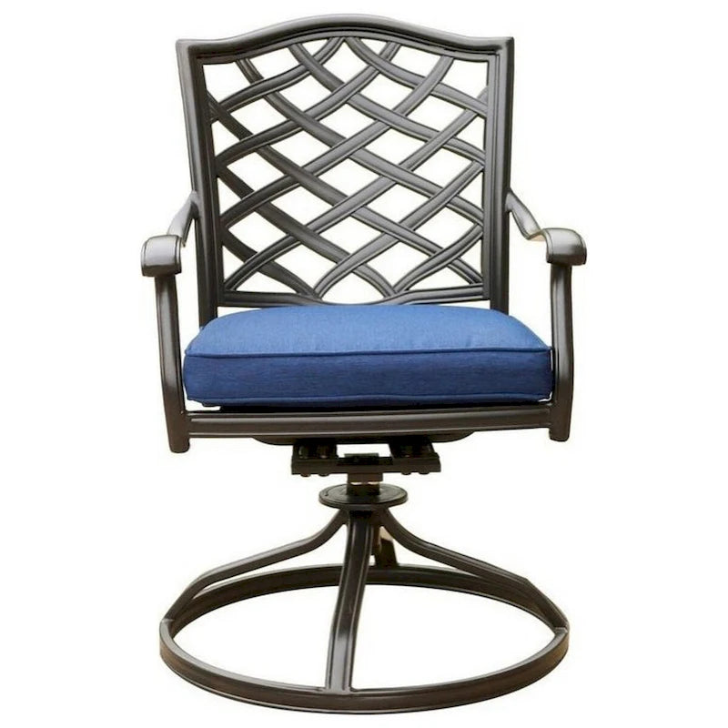 Blue Outdoor Patio Swivel Dining Chair with Cushion, Set of 2