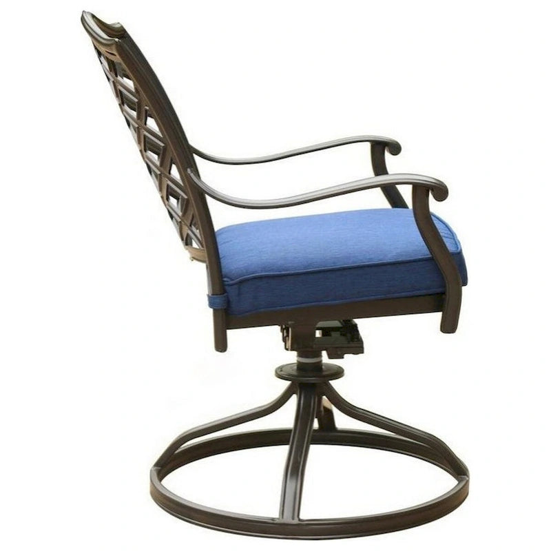 Blue Outdoor Patio Swivel Dining Chair with Cushion, Set of 2