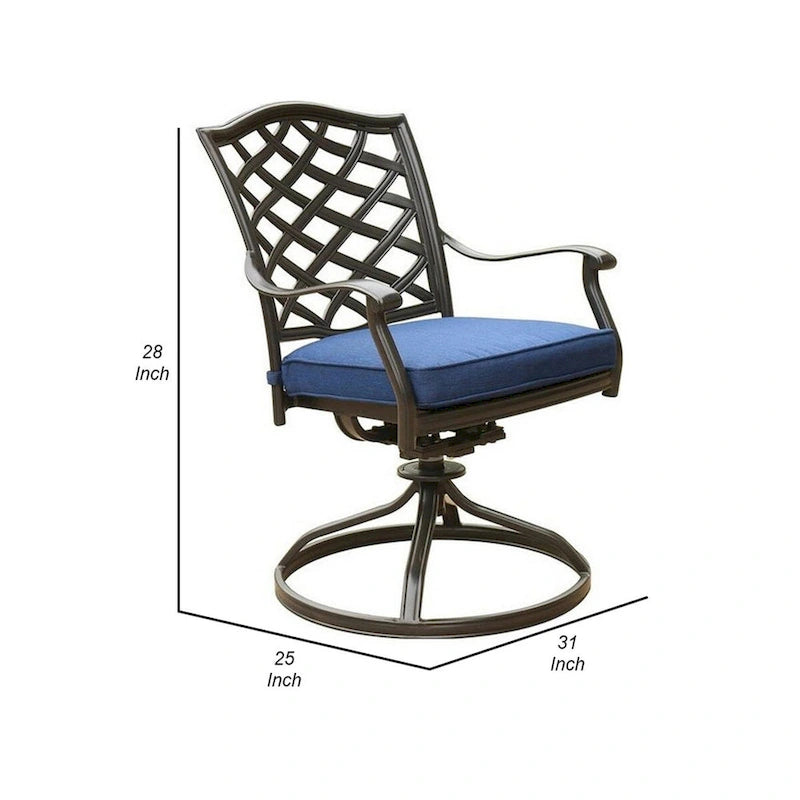 Blue Outdoor Patio Swivel Dining Chair with Cushion, Set of 2