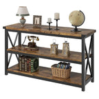 Grey/Brown 3-Tier Console Table, Industrial Style, 1-Person Assembly