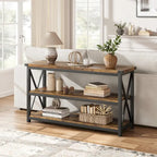 Grey/Brown 3-Tier Console Table, Industrial Style, 1-Person Assembly