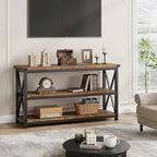Grey/Brown 3-Tier Console Table, Industrial Style, 1-Person Assembly