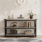 Grey/Brown 3-Tier Console Table, Industrial Style, 1-Person Assembly