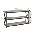 Grey/Brown 3-Tier Console Table, Industrial Style, 1-Person Assembly