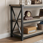 Grey/Brown 3-Tier Console Table, Industrial Style, 1-Person Assembly
