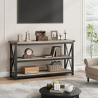 Grey/Brown 3-Tier Console Table, Industrial Style, 1-Person Assembly