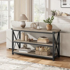 Grey/Brown 3-Tier Console Table, Industrial Style, 1-Person Assembly