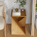 Natural Wood & Black Twisted-Leg Square End Table, Single