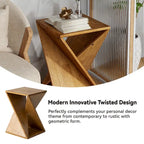 Natural Wood & Black Twisted-Leg Square End Table, Single