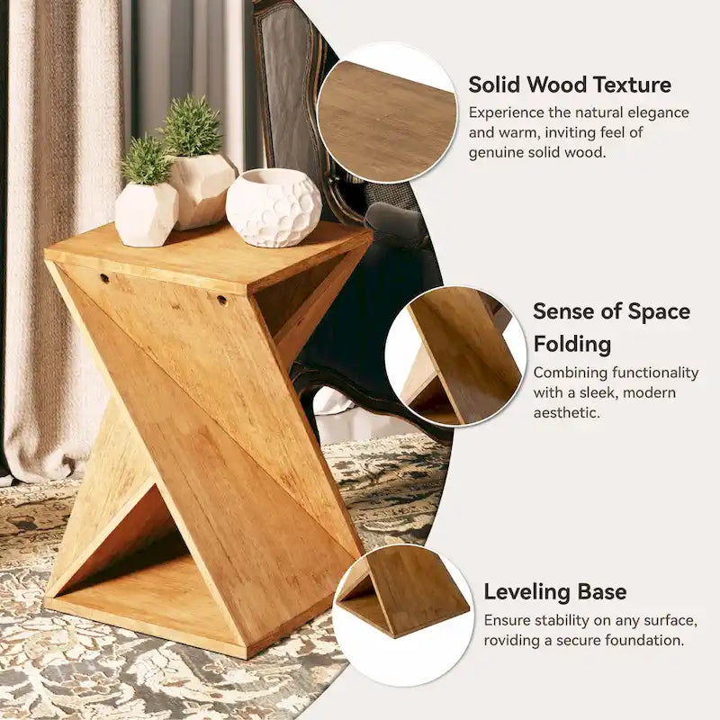 Natural Wood & Black Twisted-Leg Square End Table, Single