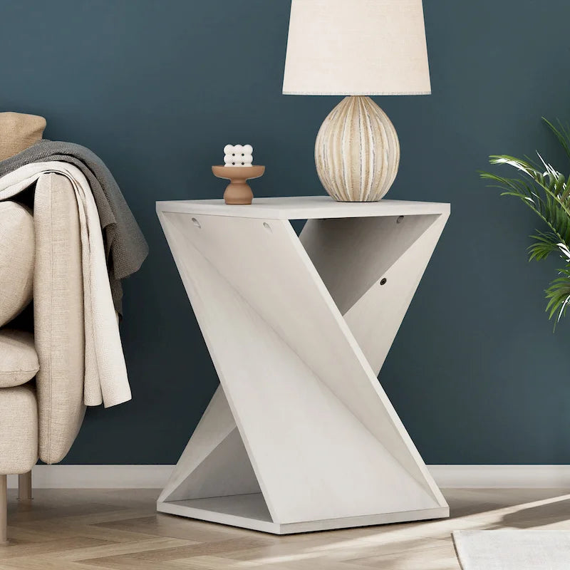 Natural Wood & Black Twisted-Leg Square End Table, Single