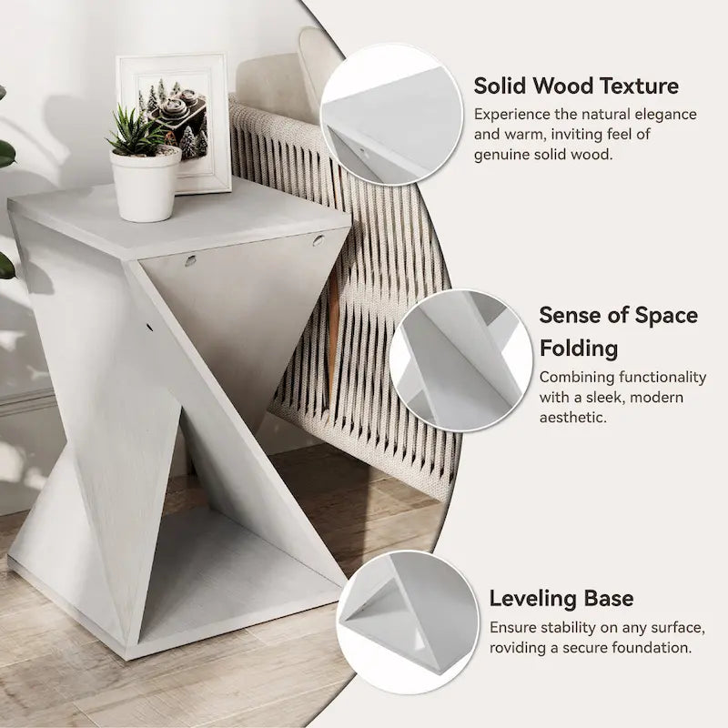 Natural Wood & Black Twisted-Leg Square End Table, Single