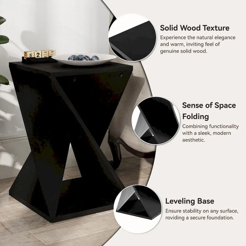 Natural Wood & Black Twisted-Leg Square End Table, Single