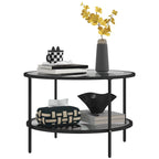 Black / Gold Round 2-Tier Side Table – Tempered Glass & Steel Frame, Seats 1
