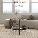 Black / Gold Round 2-Tier Side Table – Tempered Glass & Steel Frame, Seats 1
