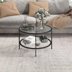 Black / Gold Round 2-Tier Side Table – Tempered Glass & Steel Frame, Seats 1