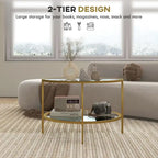 Black / Gold Round 2-Tier Side Table – Tempered Glass & Steel Frame, Seats 1