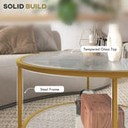Black / Gold Round 2-Tier Side Table – Tempered Glass & Steel Frame, Seats 1