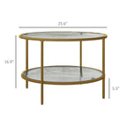 Black / Gold Round 2-Tier Side Table – Tempered Glass & Steel Frame, Seats 1