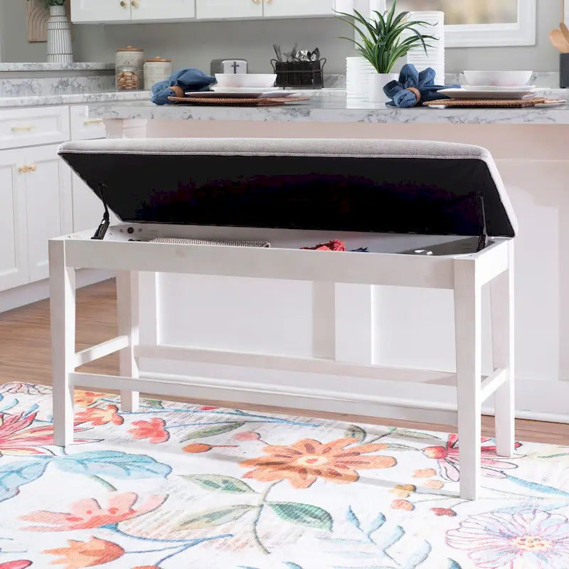 White/Grey Upholstered Storage Counter Bench, 2-Seat