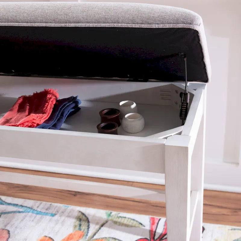 White/Grey Upholstered Storage Counter Bench, 2-Seat