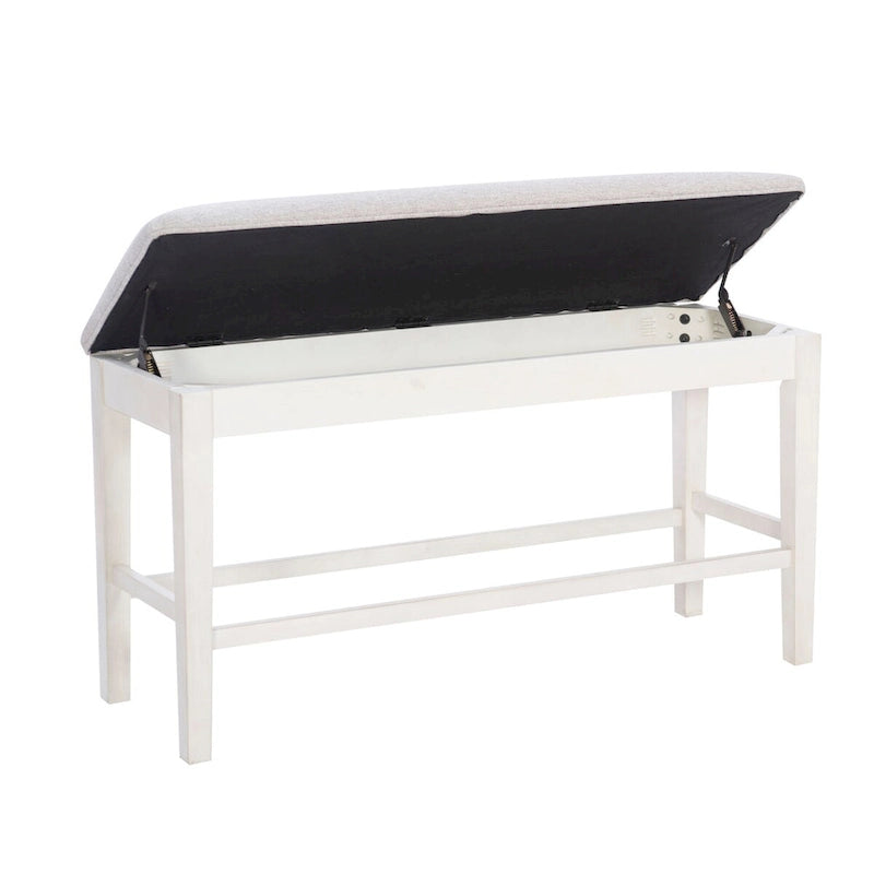 White/Grey Upholstered Storage Counter Bench, 2-Seat