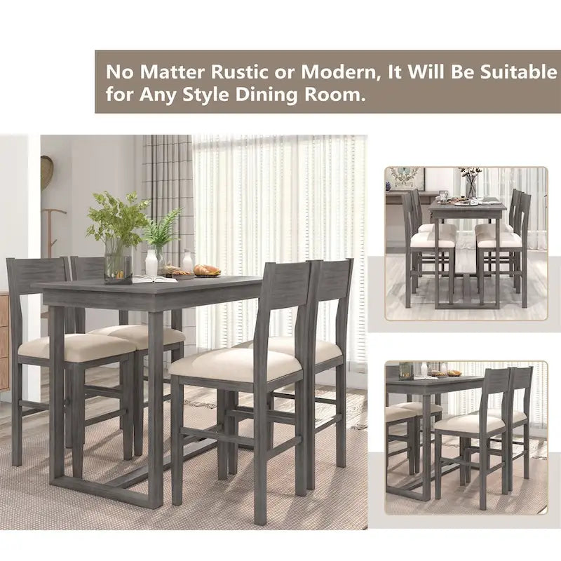 Brown/Grey Farmhouse Counter Height 5-Piece Dining Set, Seats 4