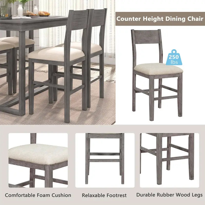 Brown/Grey Farmhouse Counter Height 5-Piece Dining Set, Seats 4
