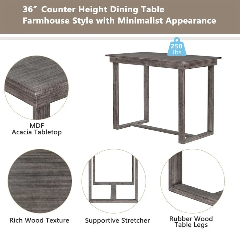 Brown/Grey Farmhouse Counter Height 5-Piece Dining Set, Seats 4