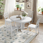 Grey / Walnut Extendable Round Dining Table Set, Trestle Base, Cross-Back Chairs, Seats 4–6