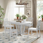 Grey / Walnut Extendable Round Dining Table Set, Trestle Base, Cross-Back Chairs, Seats 4–6