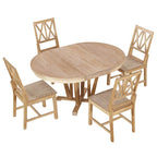 Grey / Walnut Extendable Round Dining Table Set, Trestle Base, Cross-Back Chairs, Seats 4–6