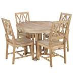 Grey / Walnut Extendable Round Dining Table Set, Trestle Base, Cross-Back Chairs, Seats 4–6