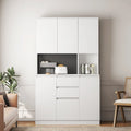 White Freestanding Kitchen Pantry Cabinet with Charging Station, for 1 Person