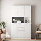 White Freestanding Kitchen Pantry Cabinet with Charging Station, for 1 Person